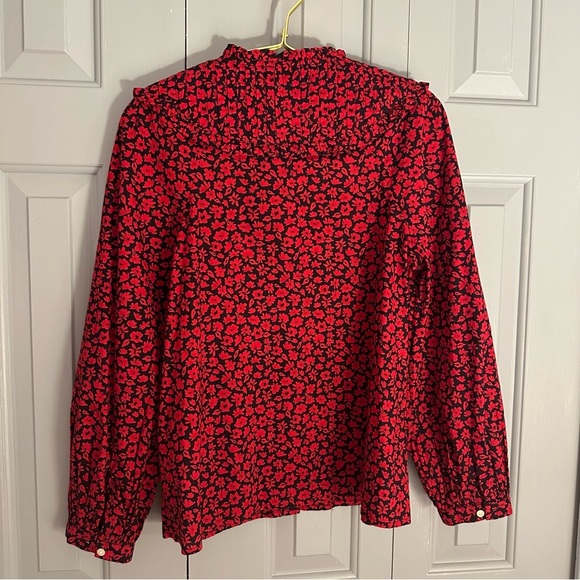 Vineyard Vines Blue & Red Floral Wildflowers Pleated Yoke Top Size 4 - Picture 6 of 11